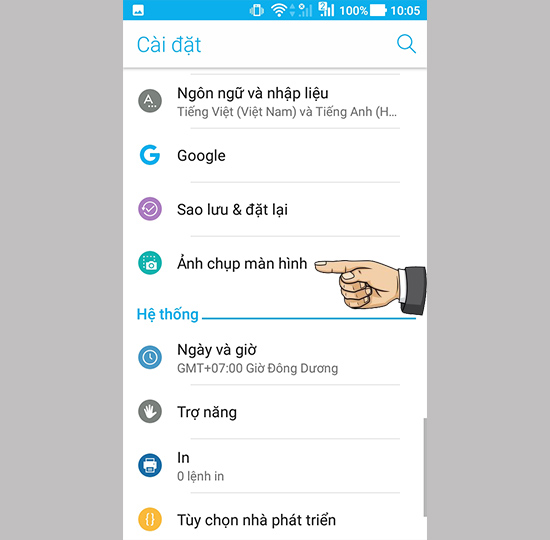 Vào mục Ảnh chụp màn hình